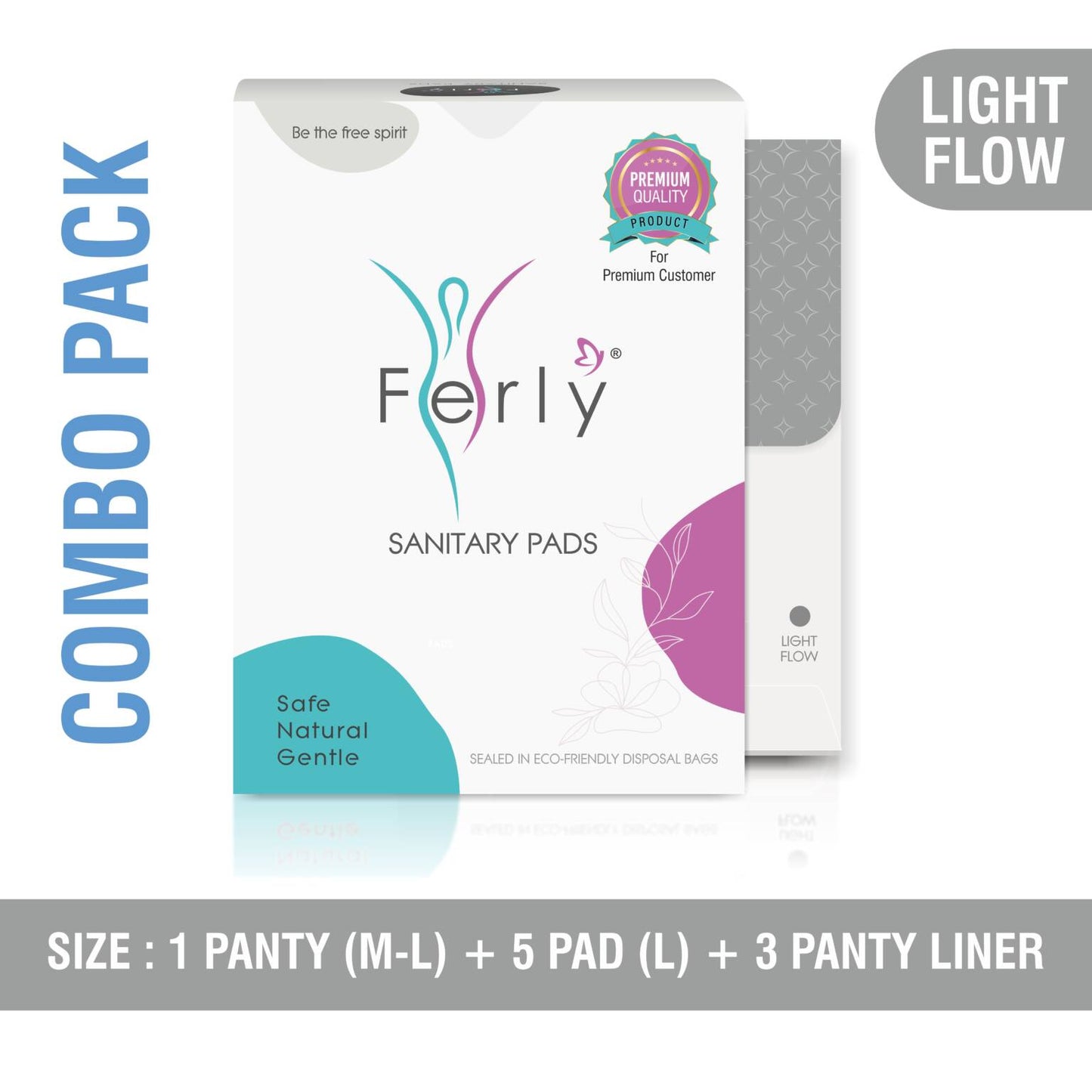 Period Care Combo – 1 Panty (M-L) + 5 L Pads + 3 Panty Liners
