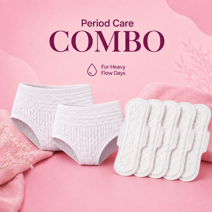 Period Care Combo – 1 Panty (M-L) + 5 XL Pads | Medium Flow