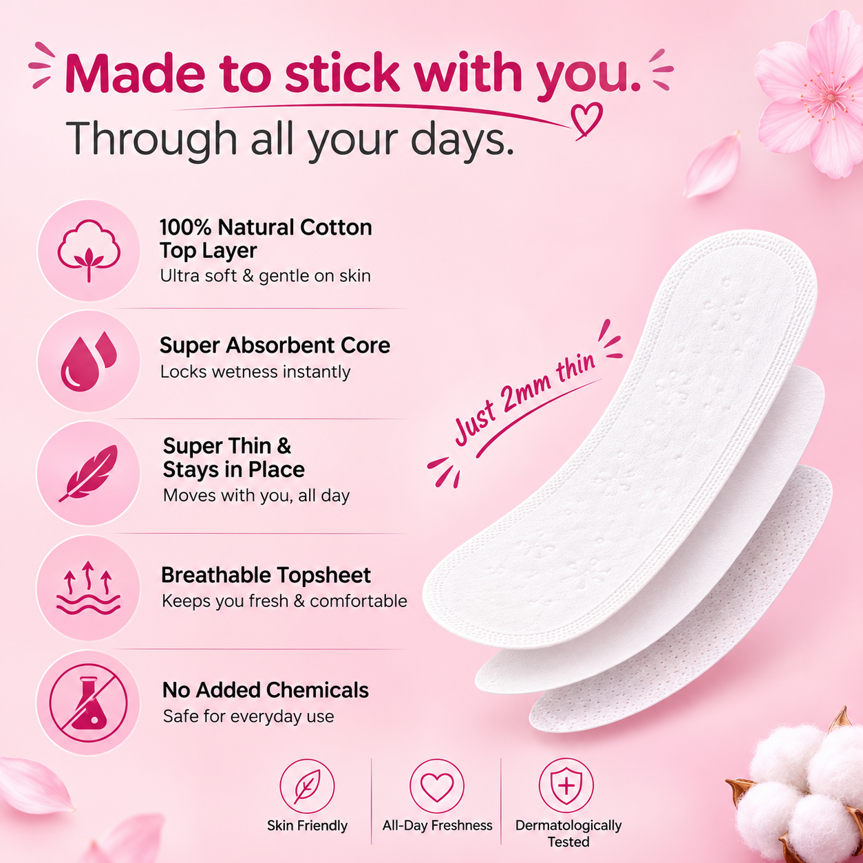 Disposable Daily Pantyliners for Everyday Freshness & Light Protection – Pack of 45