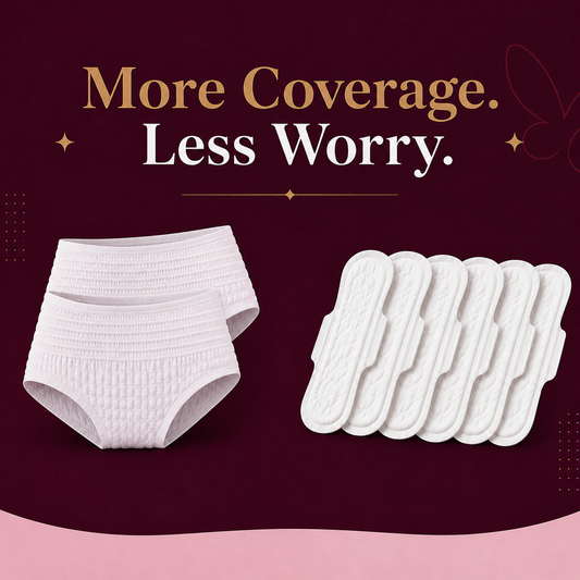 Period Care Combo – 2 Panties (M-L) + 5 XXL Pads | Heavy Flow