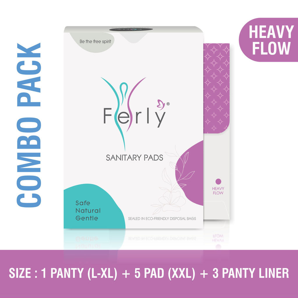 Period Care Combo – 1 Panty (L-XL) + 5 XXL Pads + 3 Panty Liners | Heavy Flow