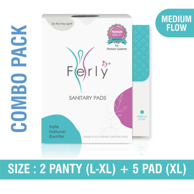 Period care combo with panties (L-XL) and XL sanitary pads.