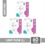 Extra comfort sanitary pads for light flow (L), combo pack of 60 pads.